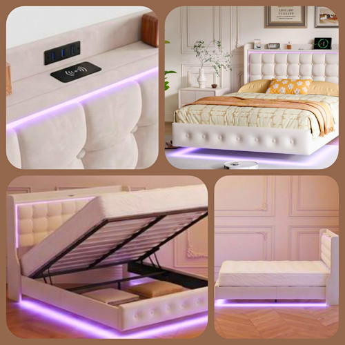 Schlafzimmerbett weiß led - weiß, led-